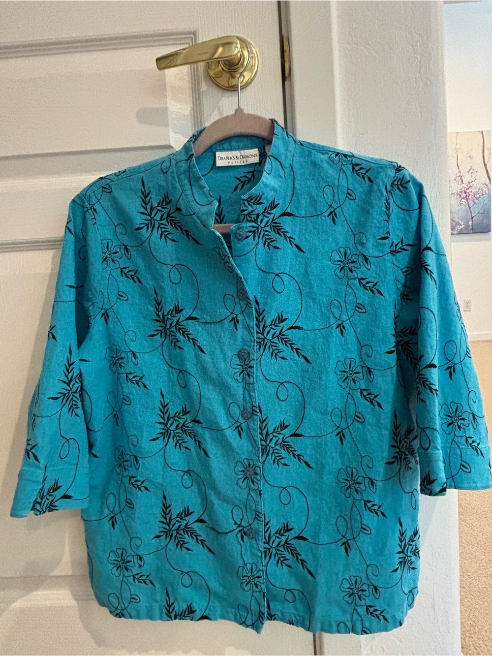 Turquoise Floral Button-Front Women’s Shirt